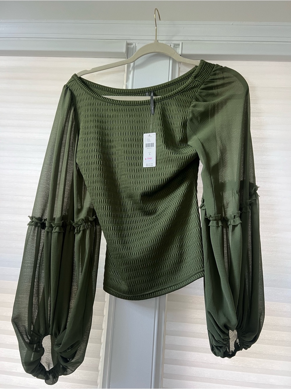 Anthropologie Olive Green Women's Balloon Sleeve Top